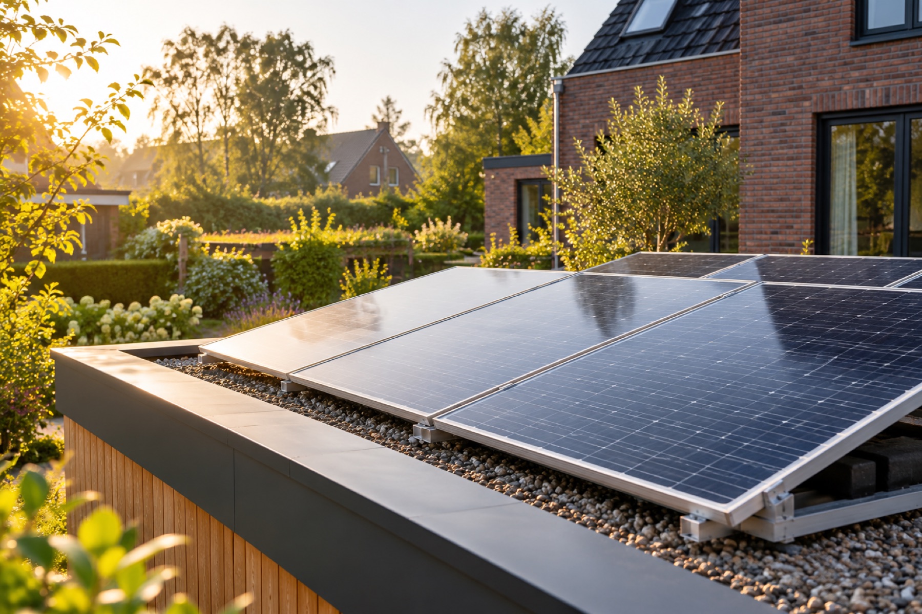 Illustratief beeld van zonnepanelen en energieopwek bij een woning
